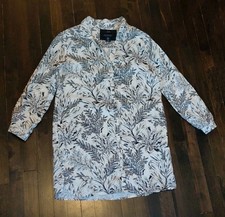 Tahari Womens Size Medium 100% Linen Dress Long Sleeve Black White Vacation 