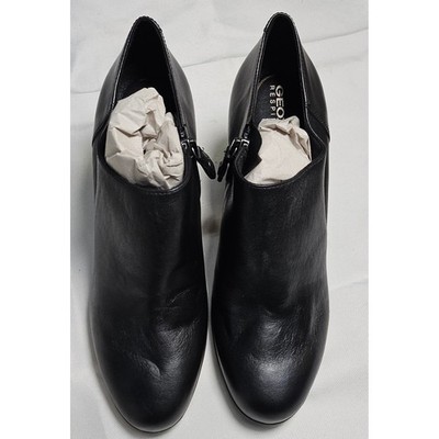 GEOX D Annya A Respira Black Leather Booties Shooties Block Heel Womens 6