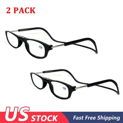2PACK Hanging Folding Magnetic Reading Glasses Front Click Connect Neck +1.0~4.0