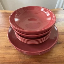 Vintage Modern by Metlox - Poppy Trail - Dinnerware - Lot of 10 - Maroon - MCM