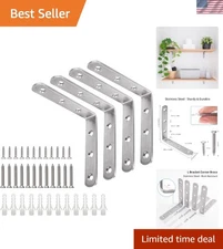 4x4 Inch Heavy Duty Stainless Steel Corner Brackets, Max Load 25lb, Pack of 4