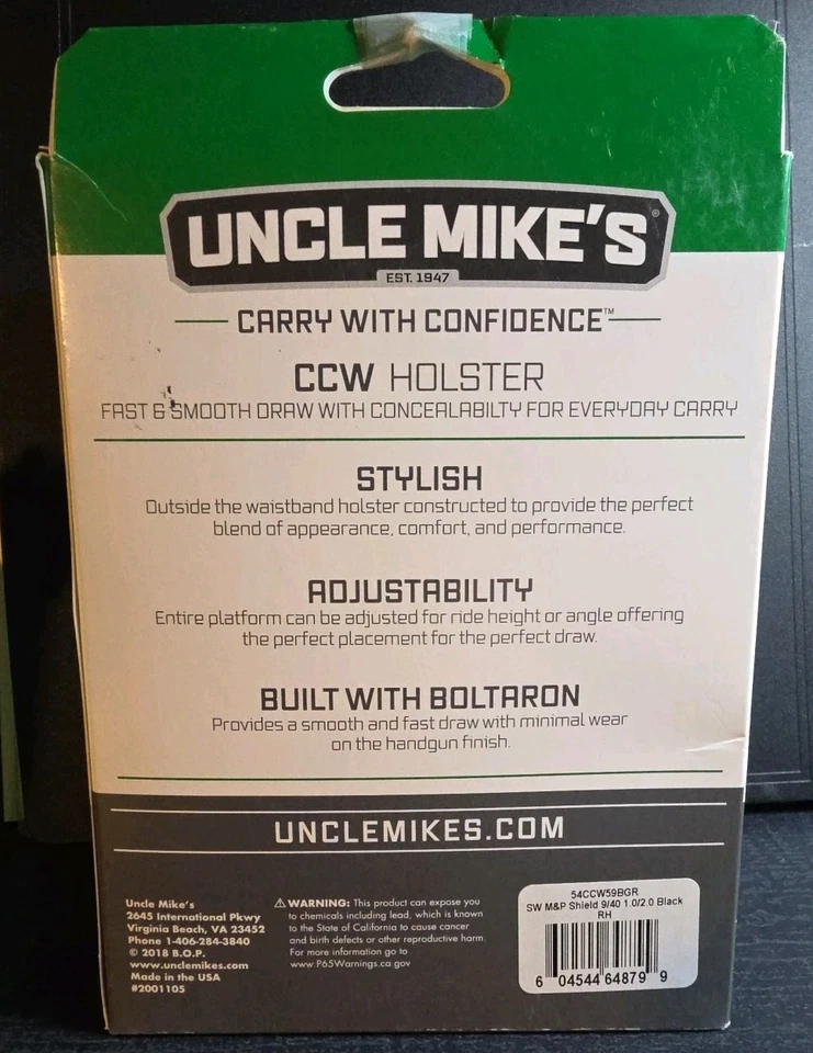 Uncle Mike's 54CCW59BGR CCW Hip Carry Black SW M&P Shield Holster Right Hand - Image 2 of 2