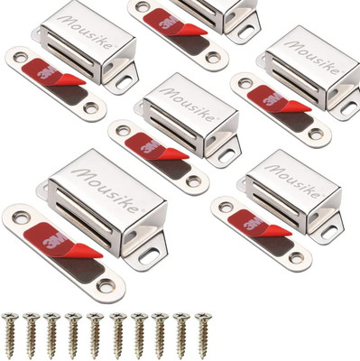 Mousike Cabinet Magnets 30lb Stainless Steel Magnetic Door 6 Pack, Silver 