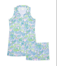 Lilly Pulitzer Girls 6-7 Luxletic Martina Serving It Up Polo and Shorts Set NWT