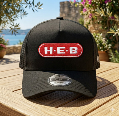 HEB Embroidered Logo Trucker Hat Gray Black Mesh Adjustable Cap