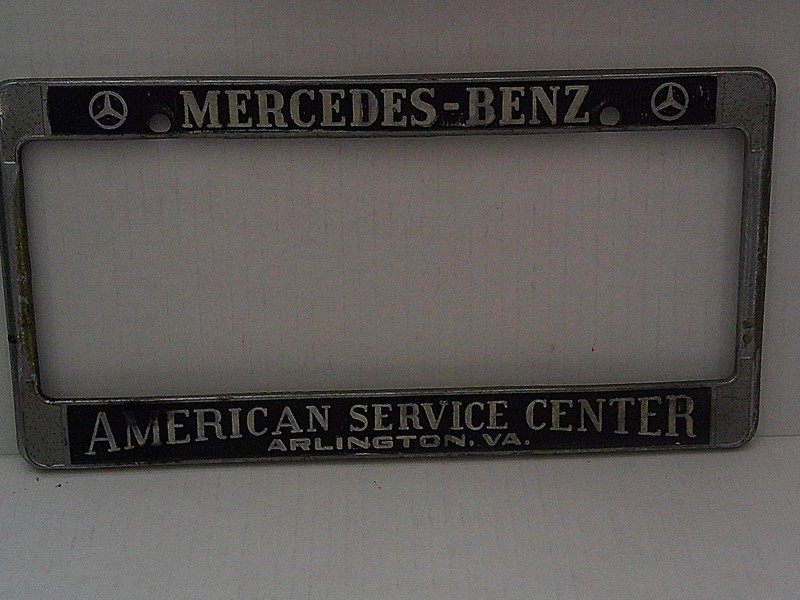 Vtg MERCEDES-BENZ Metal License Plate Frame Amer Service Ctr Arlington VA Black