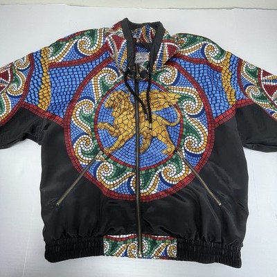 Vintage 80s Giacca Sport Jacket Mosaic Griffin Lion Full Zip Windbreaker Large
