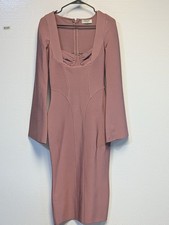 House of CB Body Rose Pink Bandage Dress Sz M Long Sleeve Corset Bodycon Flawed
