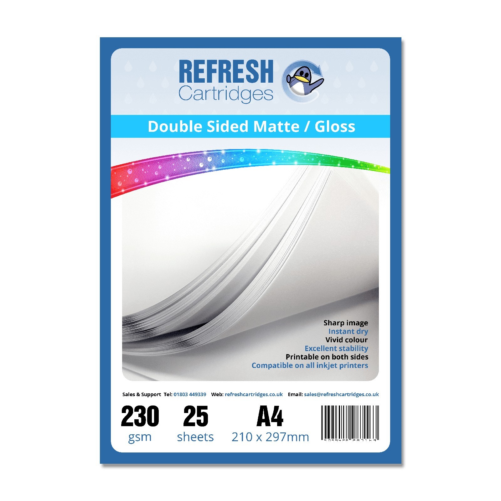 Refresh Cartridges Glossy/Matte Double Sided A4 Inkjet Photo Paper 25Pk 230gsm