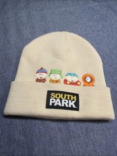 South Park Cuffed Beanie Hat Adult One Size Cream Knit Embroidered Characters