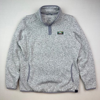LL Bean Sweater Fleece Pullover Womens M Regular Mock Neck Snap Pewter Outdoor