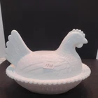 Vtg. Indiana White Milk Glass Chicken Hen on Nest Covered Bowl Candy Dish 7” Rea