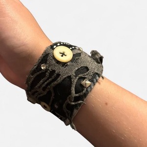 Black Fabric Button Closure with Stud Accents