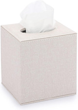 Square Linen Tissue Box Cover - Stylish Cube Tissue Box Holder with Magnetic Bot