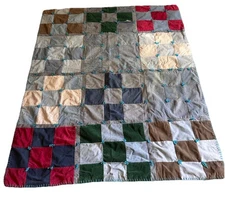 VTG Handmade Patchwork Denim Throw Quilt 54x68 Upcycled Jeans Lap Blanket Read