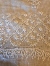Sheer Cream/Ivory Embroidered Scarf, 32 X 90, Silver Threads On Edging 07029SA