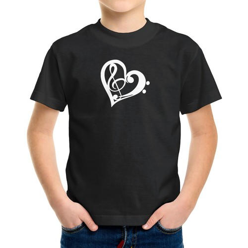 Love Music Toddler Kids Boy Girl Tee T-Shirt Printed Gift Treble Bass Clef Heart - Picture 5 of 16