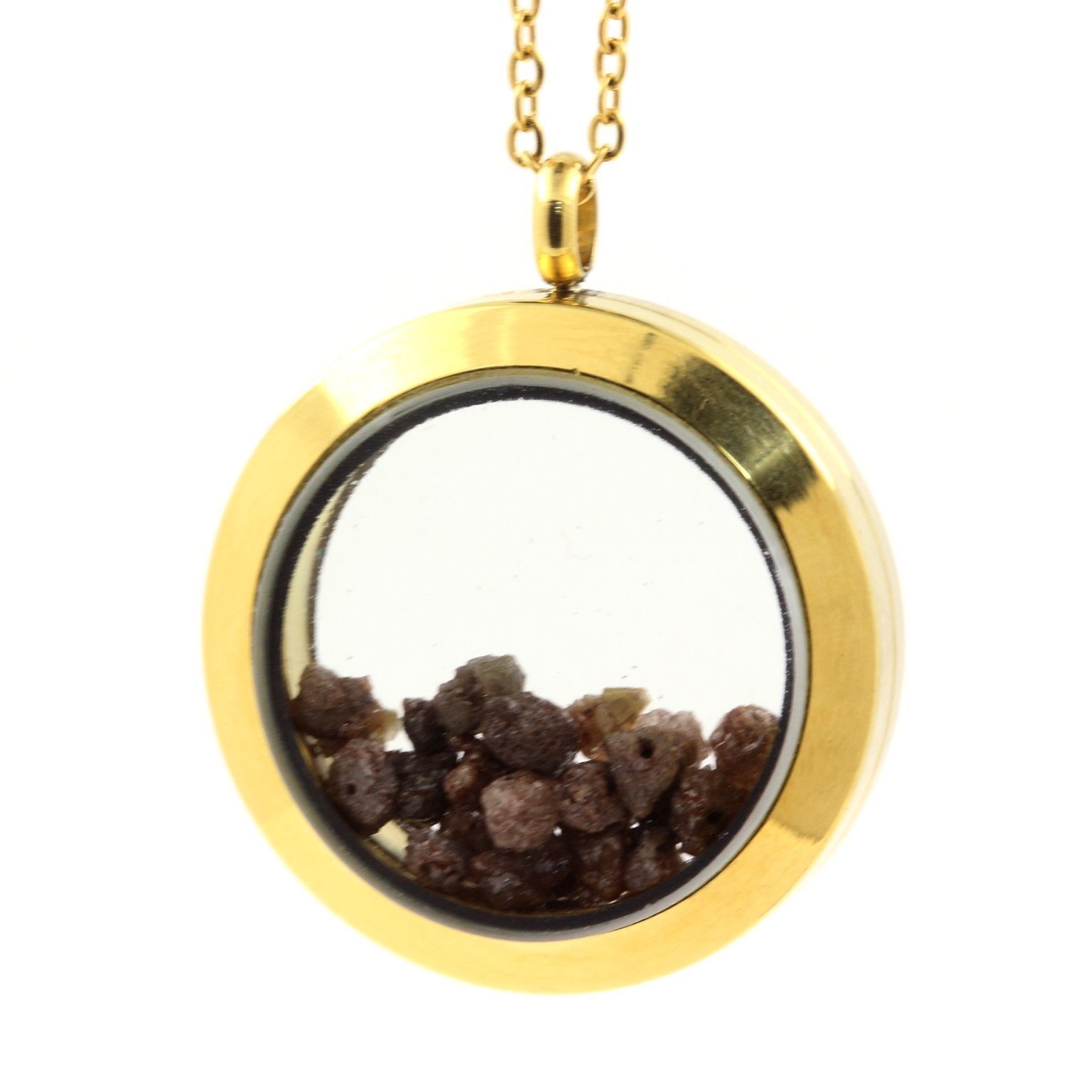 Collier diamant marron brut pendentif médaillon 30 mm couleur or pour femme