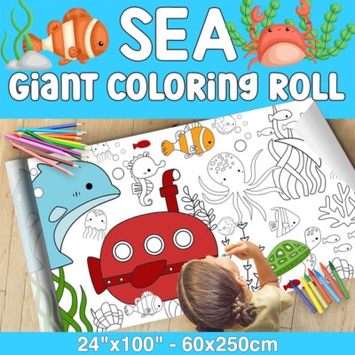 SEA Themed GIANT Coloring Paper Activity Roll for Kids, 24''x100'' - Painting
