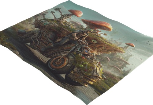 Soft Fleece Throw Blanket Design Print "Mushroom Majesty: Biomechanical Odyssey" - Picture 2 of 6