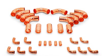 3/8'' & 7/8'' OD HVAC Long Radius Copper Kit - (5) Coupling,(5) 90s,(5) Street 90s