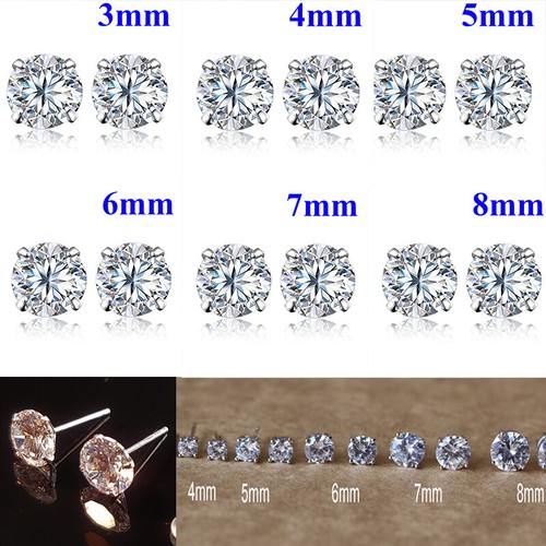 WOMEN GENUINE 925 SOLID STERLING SILVER PLATED CRYSTAL CUBIC STUD EARRINGS GIFT - Picture 7 of 18