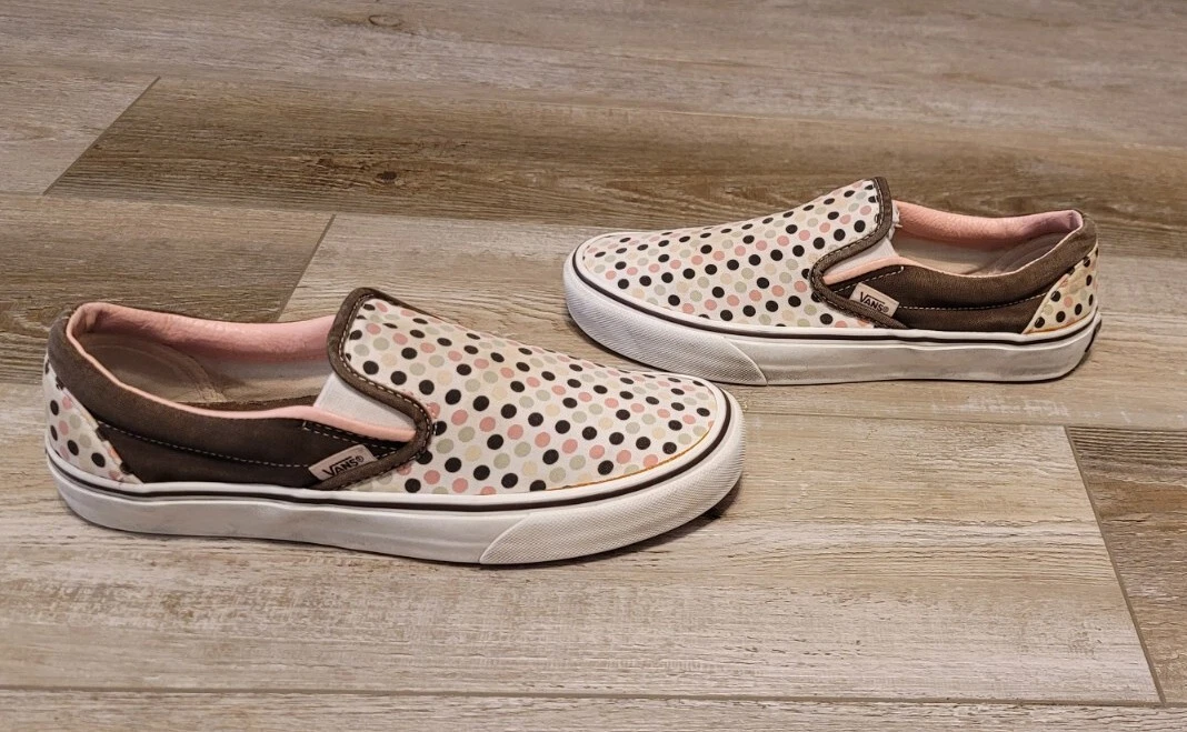 Vans Women s size 9 Brown and pink polkadot Slip Ons Shoes eBay