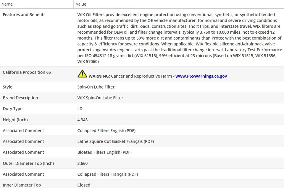 Filtro de aceite de motor OEM WIX para JAGUAR XJ12 1994-1996 V12-6,0 L Foto 3 de 4