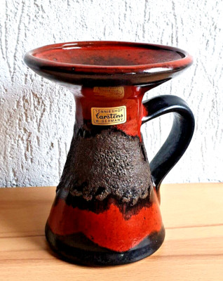 Carstens Atelier Vase Gerda Heuckeroth Fat Lava H 15cm Rot Schwarz 60er J. neuw.