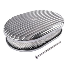 12 Oval Cast Aluminum Fully Finned Air Cleaner Polished For 5-18 Carburetors
