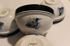 Folkcraft Stoneware Loon Lake by Scotty Z Cereal Soup Bowls 6 1/4" Set of 4