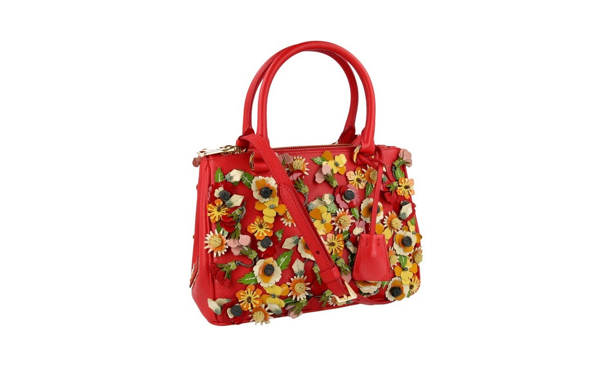 PRADA FLORAL APPLIQUE GALLERIA SHOULDER BAG HANDBAG 1BA905 RED | eBay