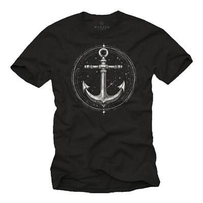 Herren T-Shirt mit Anker Motiv Tattoo Stil - Geschenke für Segler Surfer Angler