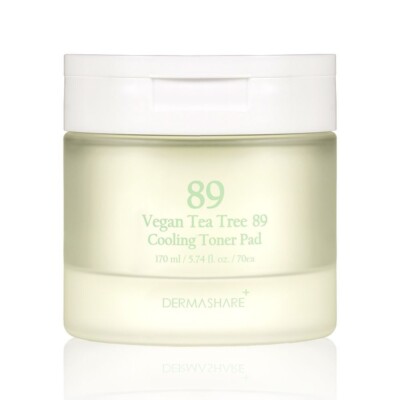 Dermashare Vegan Tea Tree 89 Cooling Toner Pad 70ea/170ml, Kbeauty, sample