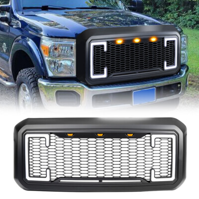 Front Mesh Grille w/DRL Turn Signal For 2011-2016 Ford F250 F350 F450 Super Duty