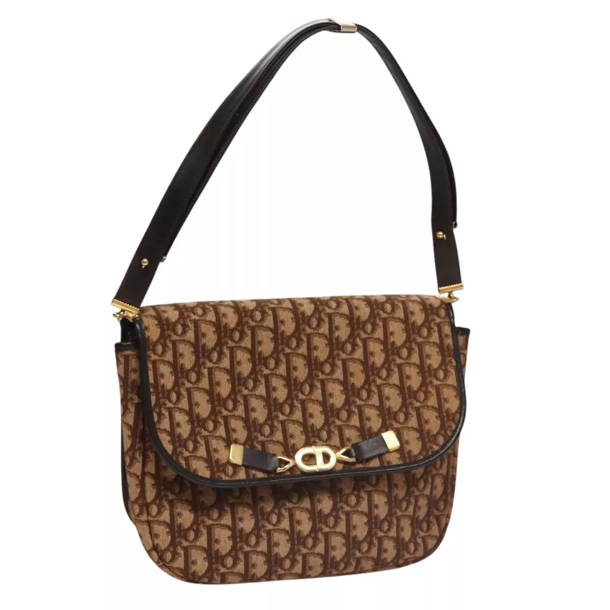 Sac bandoulière Christian Dior trotteur toile marron or authentique 109842