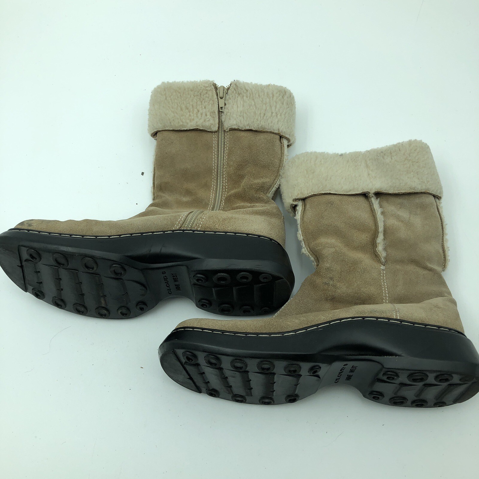 Nine West Cloud Womens Tan Suede Shearling Chunky Boots