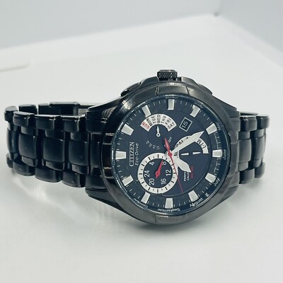 Citizen Men's Brycen Eco-Drive Perpetual Black Steel Day/Date