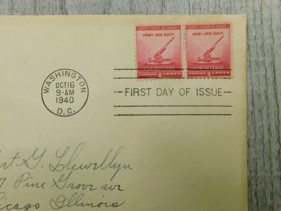 First Day Of Issue Army and Navy For Defense WA DC 1940 VTG Stamps Posted Cover - Image 2 of 3