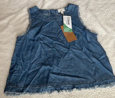 Thread + Supply (A3) Top Small Blue Chambray Sleeveless Raw Hem Tank Tercel