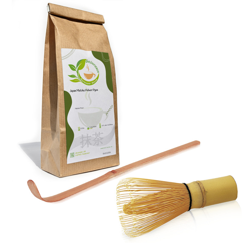 Juego de polvo Matcha - 50 g polvo - escoba matcha matcha cuchara té verde con L-teanina