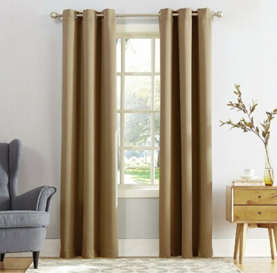 Sun Zero Blackout Grommet Curtain Panel Polyester Greenwich/Stone 40'' x 84''