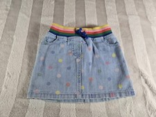 Mini Boden Blue Denim Polka Dot Rainbow Elastic Waist Skirt Size 4 5 Year Cm 110