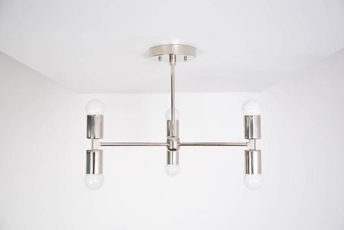 Chandelier Polished Chrome Mid Century Industrial Modern 3 Arm 6 Light Sputnik
