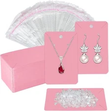 Pink Earring Cards for Selling Set with 100Pcs Earring Display Cards, 200 Pcs Ea
