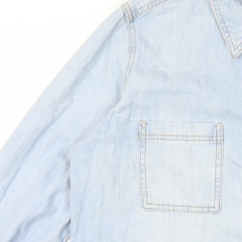 Camisa abotonada Universal Thread para mujer azul M de algodón - Imagen 9 de 12