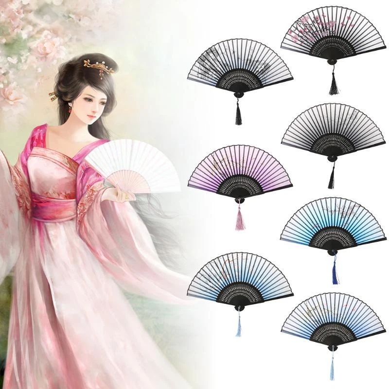 Hand Held Chinese Fans Dance Flower Silk Folding Fan Wedding Party Accessories - Image 4 of 4