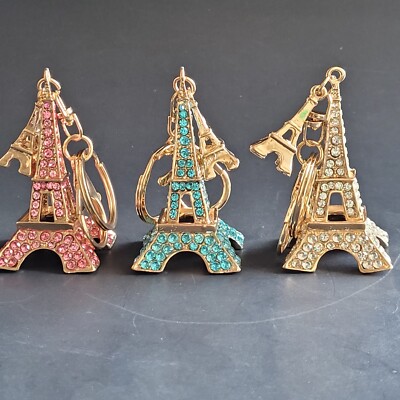 Eiffel Tower 3D Shaped Keychain Crystal Bling Rhinestone Keyring Handbag Charm