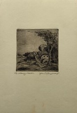 Acquaforte Paesaggio Con Vecchio Case IN Schleswig-Holstein 1965 Hans ?