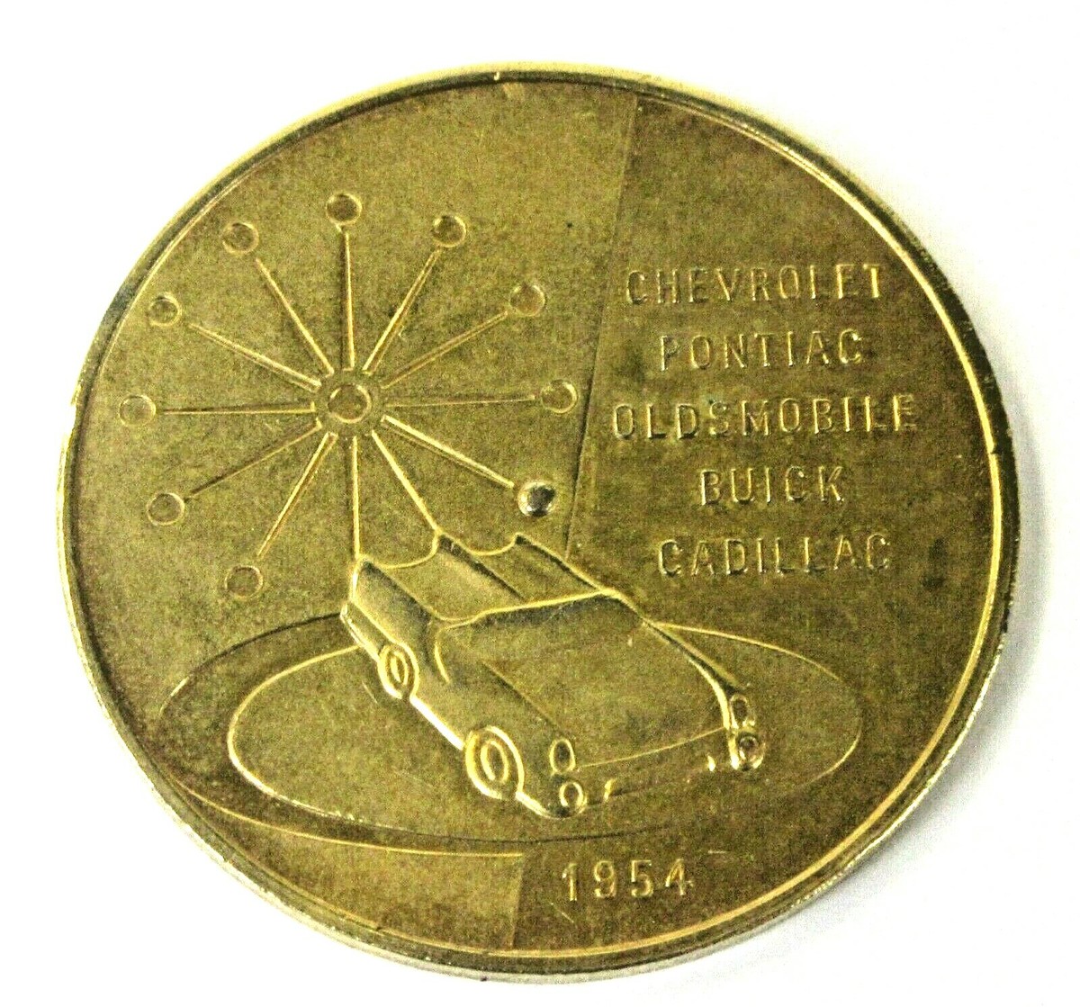 1954 GENERAL MOTORS MOTORAMA coin medal token Chevy Pontiac Buick